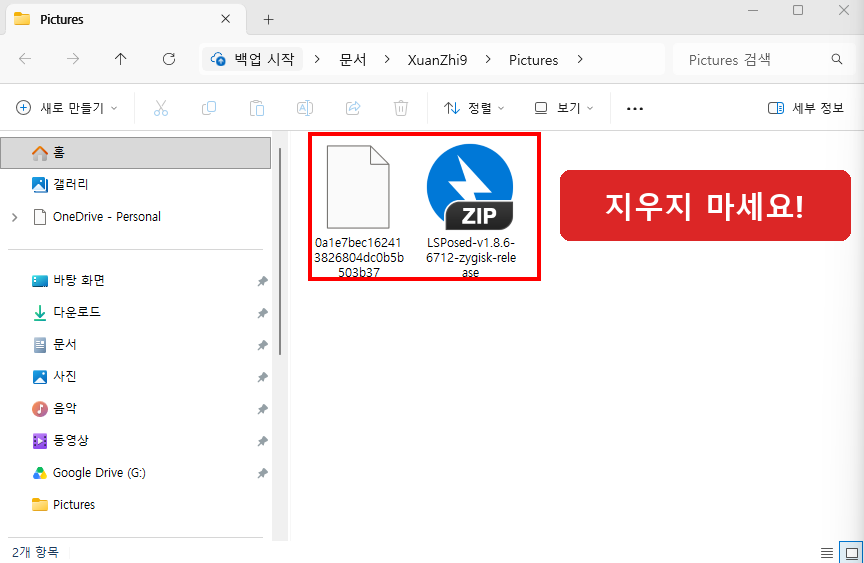 Pictures 폴더에 원래 있던 파일 2개